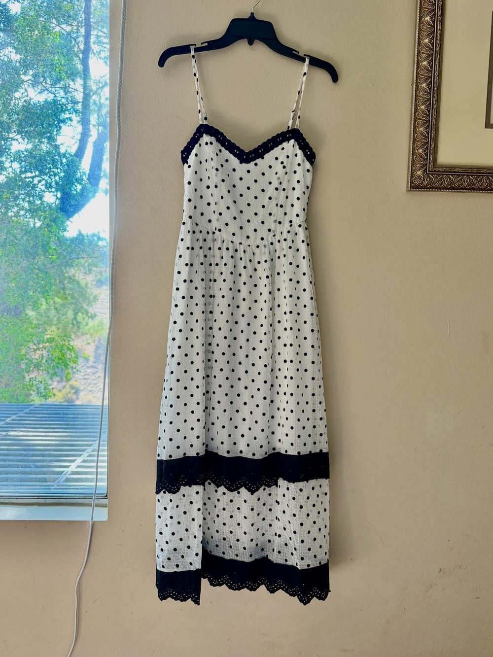 Lena White & Black Polka Dot Spaghetti Strap Midi Dress